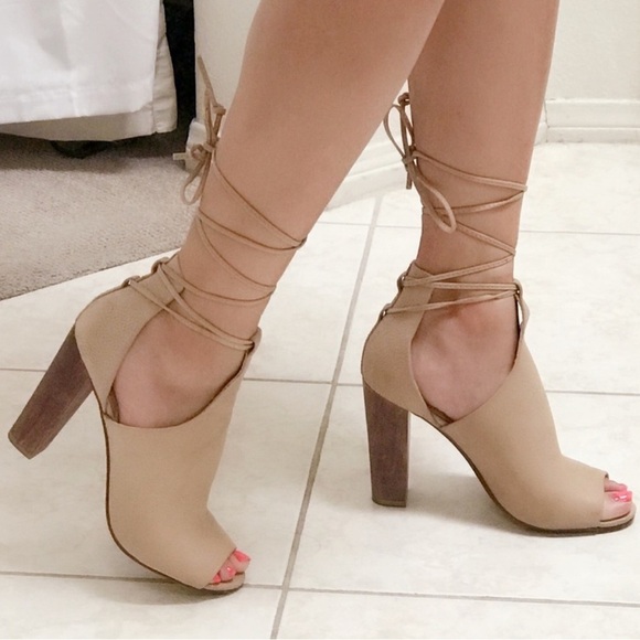 Splendid Jaylen Tan Leather Open Toe Booties Boots Ankle Tie Platform Heels 6.5​ - Picture 16 of 16